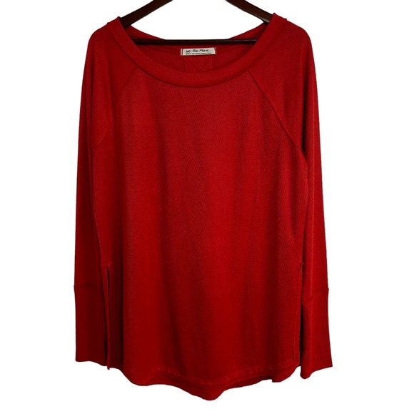 We The Free Thermal Jersey Top Size Medium Coral Rust Thumb Holes Slit Side Boho - Picture 7 of 15